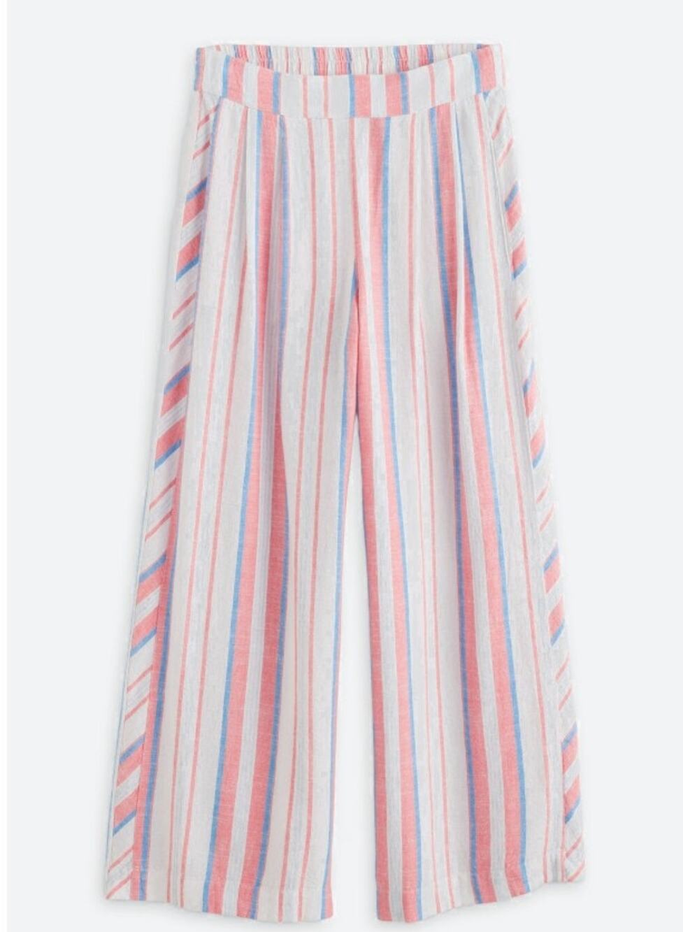 TRIBAL PULL ON WIDE LEG LINEN PANT WHITE TURQUOISE PINK - L
